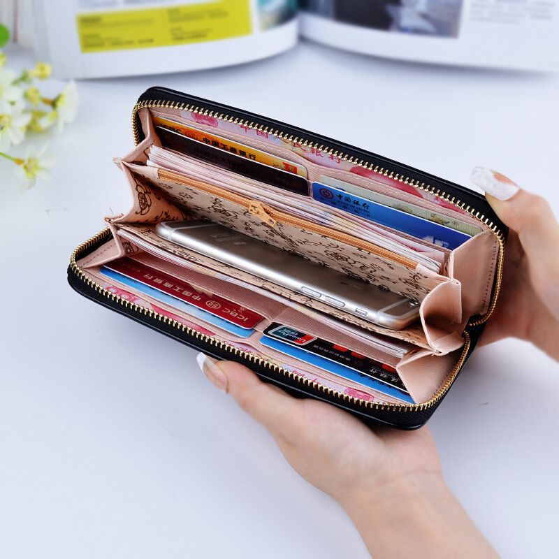 Borsa da donna con cerniera Borsa pratica da donna di grande capacità in pelle PU Portafoglio femminile a sezione lunga_voghion.com