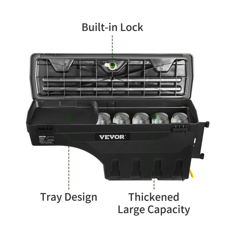 VEVOR Truck Bed Storage Box, Lockable Lid, Waterproof ABS Wheel Well Tool Box 6.6 Gal/20 L with Password Padlock, Compatible with Dodge Ram 1500 2019-_voghion.com