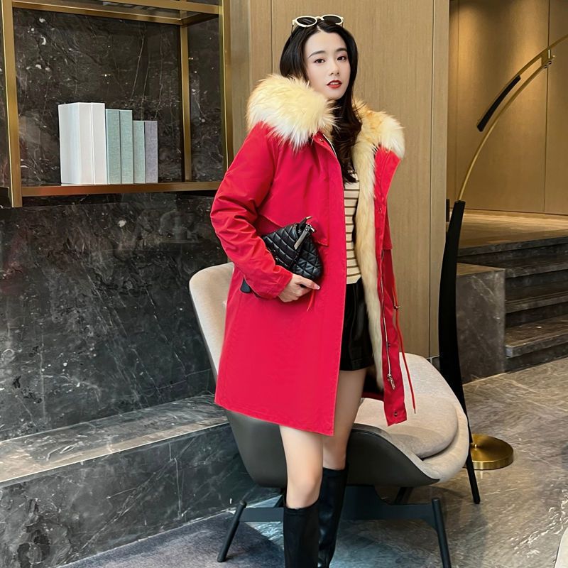 Parka invernale da donna con collo staccabile in pelliccia sintetica di volpe e fodera in visone, lunghezza lunga/regolare, capospalla elegante e caldo._voghion.com