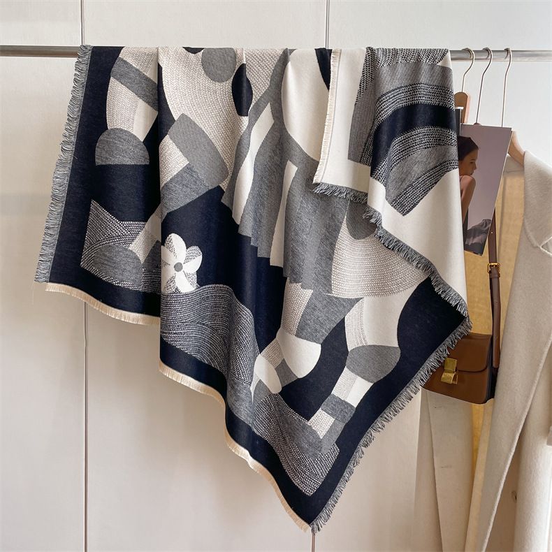 2024 Autumn/Winter New Square Art Style Cashmere Scarf Women's Warm Air Conditioning Room West Blanket Shawl_voghion.com