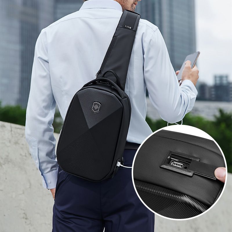 EVA Hard Shell Chest Oxford Cloth Single Shoulder Crossbody 2022 New Korean Version Charging Backpack Men's Casual Sling_voghion.com