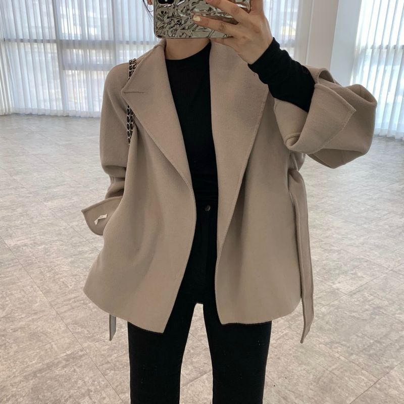 Dameskleding verdikt modieus eenvoudig met riem taille losse temperament wollen jas jas tops_voghion.com