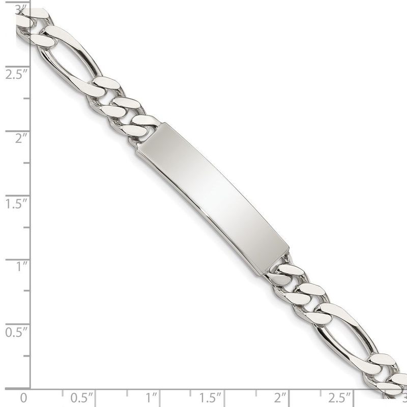 Sterling Silver Polished Engraveable Figaro Link ID Bracelet_voghion.com