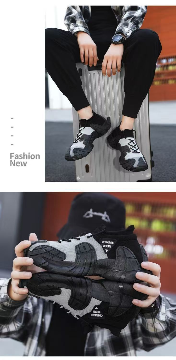 Men's New Thick-Soled Lightweight Sock Mouth Casual Shoes Youth Fashion Color-Block Sneakers_voghion.com