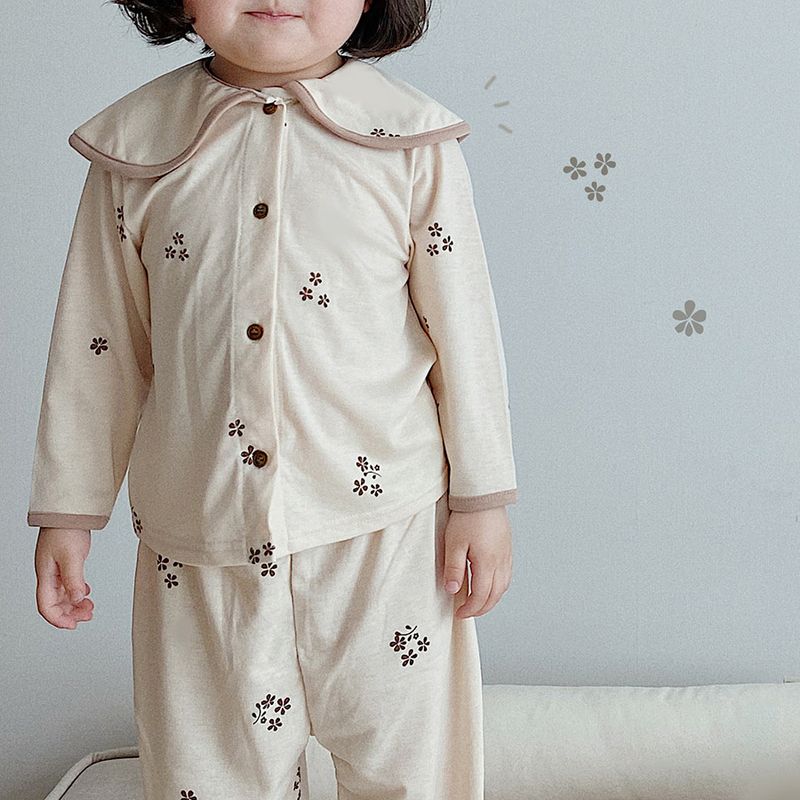 Pijamas para niños de estilo coreano Minicowmother, ropa de otoño e invierno para el hogar, ropa antibacteriana con aire acondicionado para bebés, traje para niños_voghion.com