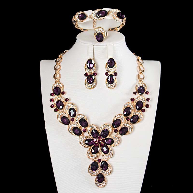 Collana di cristallo di lusso, orecchini, set di quattro pezzi, copricapi femminili esagerati, accessori per abiti da banchetto e da sposa_voghion.com
