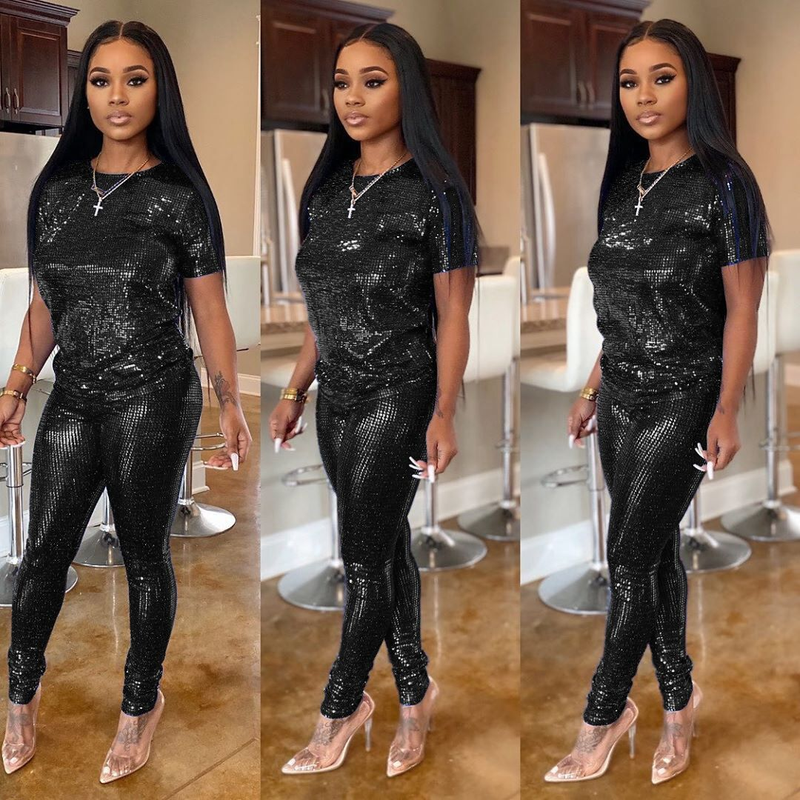 Women's fashion sequin set two-piece_voghion.com