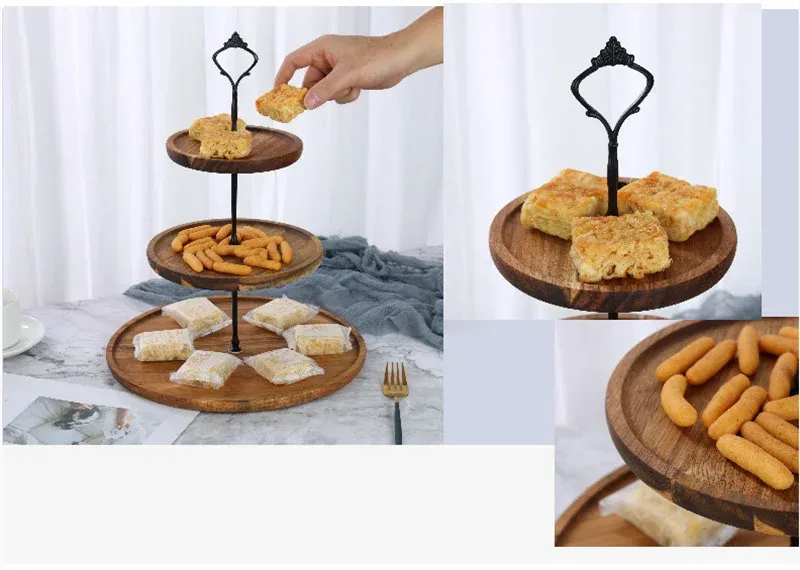 2/3-lagiger abnehmbarer Tortenständer aus Holz, Tablett für Trockenfrüchte, Obstsnackschale, Hochzeitsdessert, Süßigkeiten-Ausstellungsständer, Cupcake-Obstteller_voghion.com