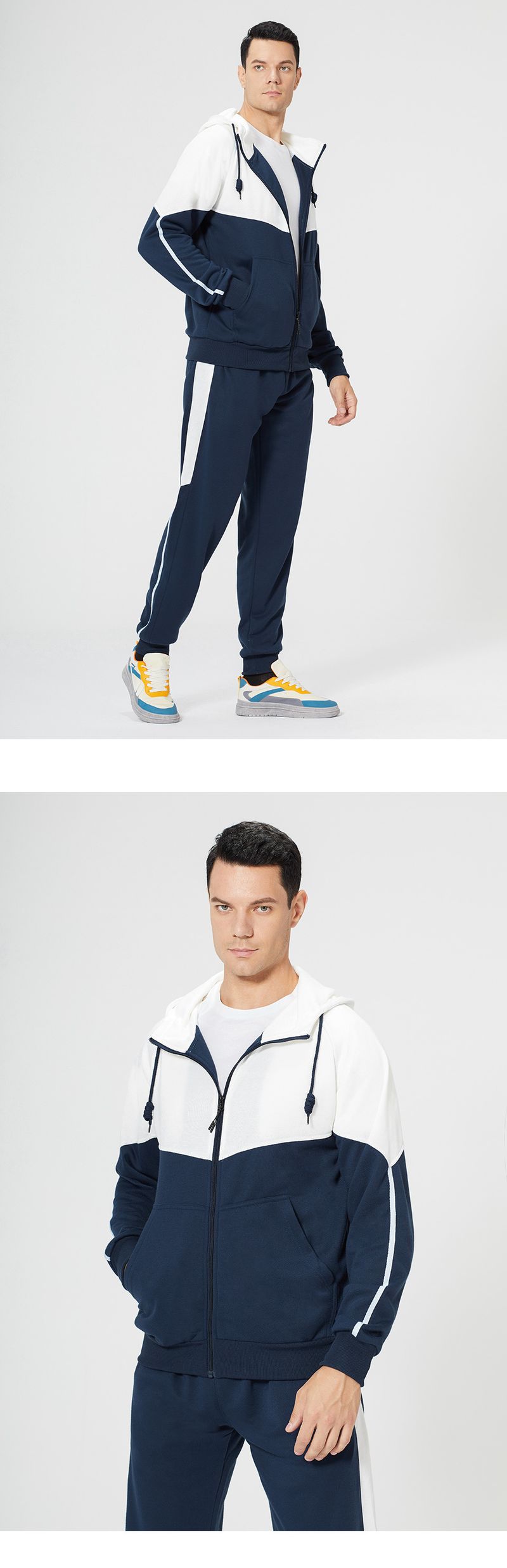 Men's clothing color matching sports suit color contrast casual two-piece set_voghion.com