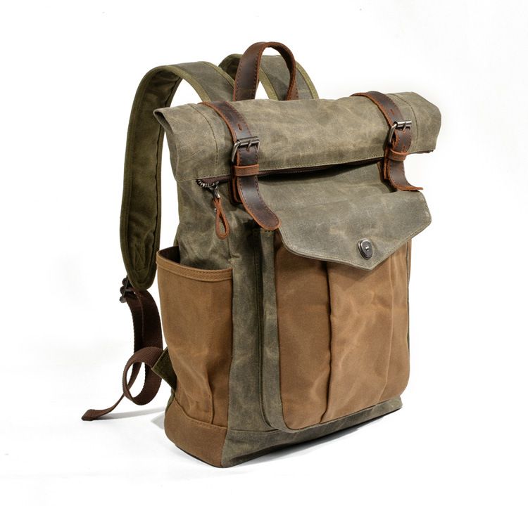 Backpack men's and women's backpack, oil wax canvas travel computer bag, outdoor sports mountaineering bag_voghion.com