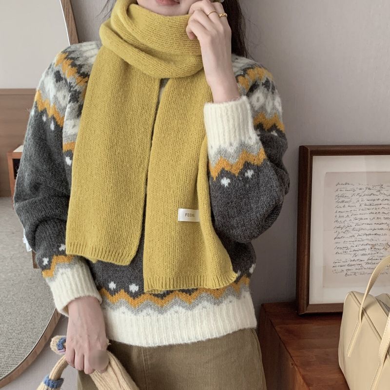 New Winter Women's Scarf Solid Color Soft Sticky Versatile Korean Couple Fashion Student Basic Knitted Warm Neck_voghion.com