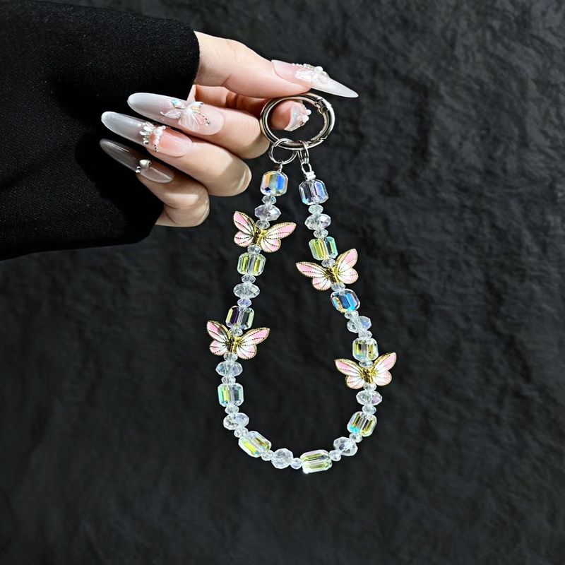 Phone Accessory Bundles & Sets Mobile Phone Chain Crystal Beaded Chain Butterfly Flower High End Women's Handmade Short Chain NIS Style Bag Versatile_voghion.com
