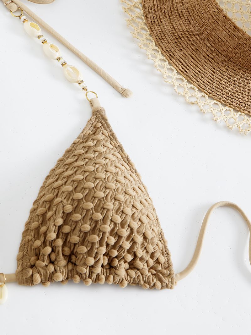 Damenbekleidung einfarbig neuer geteilter Badeanzug Bikini High-End rückenfrei tiefer V purer Wunschstil Riemendesign Dreipunktstil_voghion.com