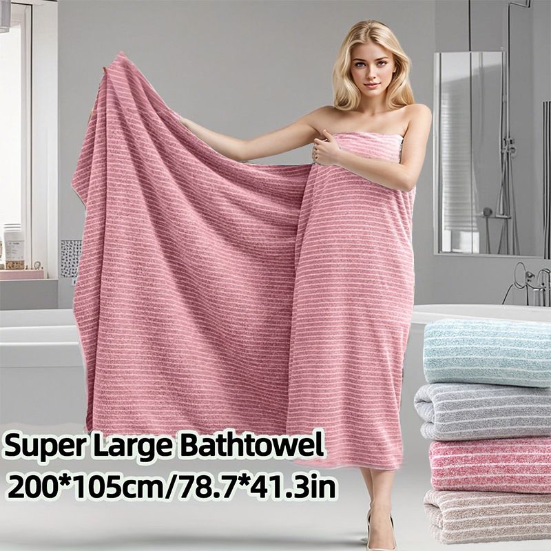105*200 Extra Bath Thick Coral Fleece Soft Water Absorbing No Lint Bathroom Quick Drying Towel Large_voghion.com