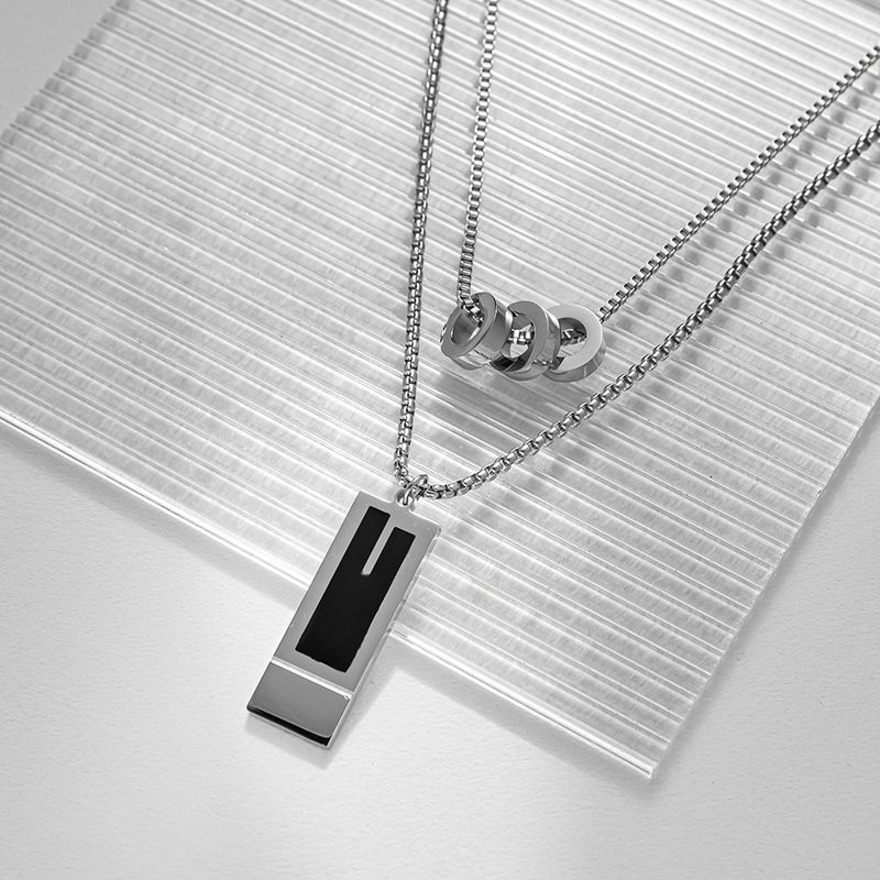 Collana con tre anelli rotondi a barra lunga per uomo, in acciaio al titanio, a doppio strato, impilati, 2023, nuovo design di nicchia, hip-hop di fascia alta_voghion.com