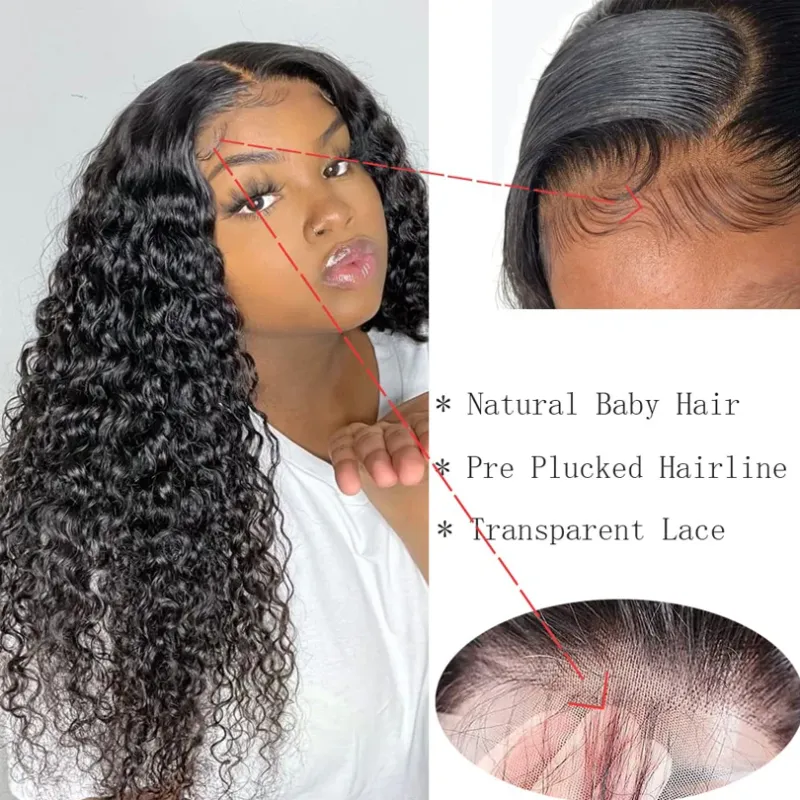 LUFFYHAIR Water Wave Full Lace Wigs Human Hair Trasparent Glueless Full Lace Curly Wigs 180Density Wet and Wavy Human Hair Wigs_voghion.com