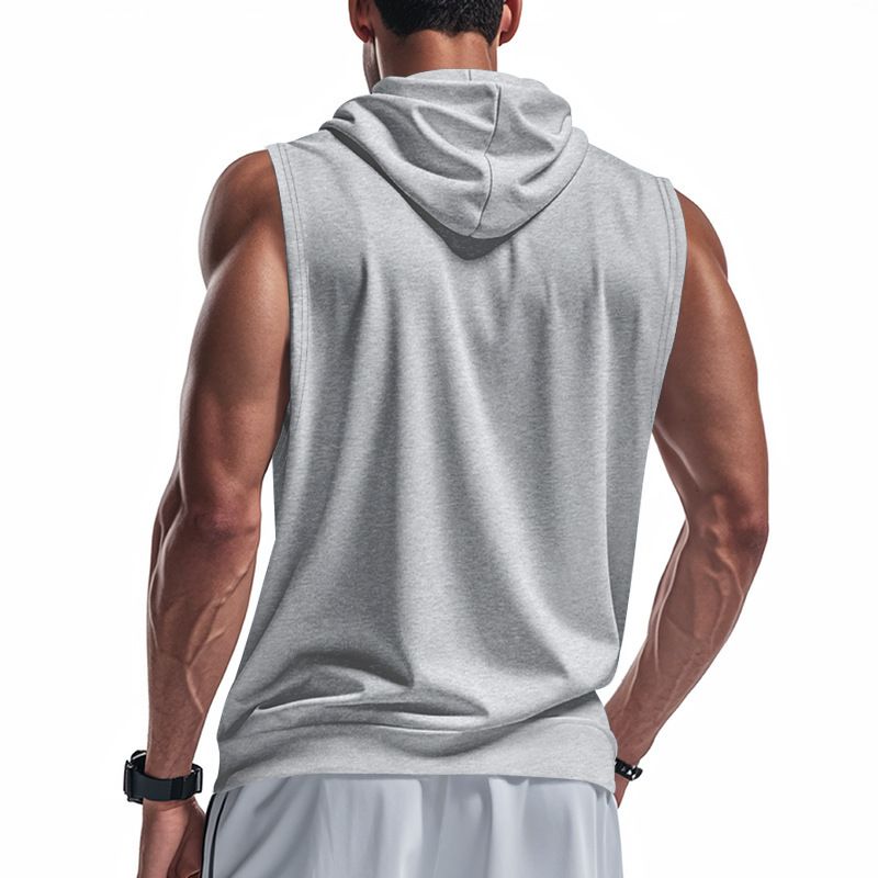 Herren Sommer Unterhemd mit Kapuze Sport Fitness Training Reißverschluss Strickjacke Ärmellose Weste Tops_voghion.com