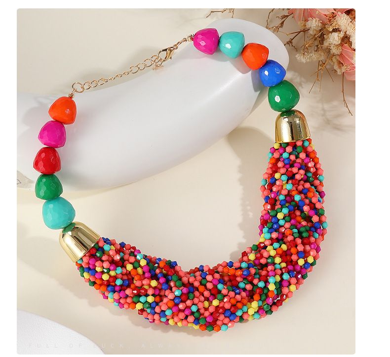 Woven Three-piece Beaded Rice Beads Multi-layer Exaggerated Retro Ethnic Bohemian Necklace Set Ladies_voghion.com