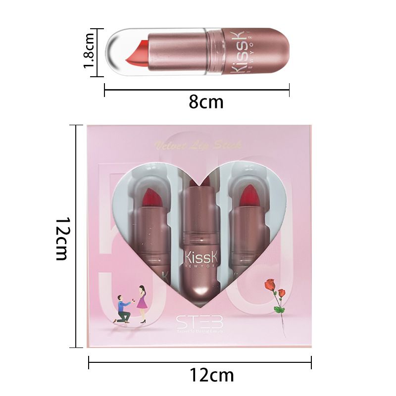 Lipstick Set, Giving, Three Pieces, Color Fast, Non Staining Cup, Lipstick, Bright Color, Moisturizing Lipstick Gift Box_voghion.com