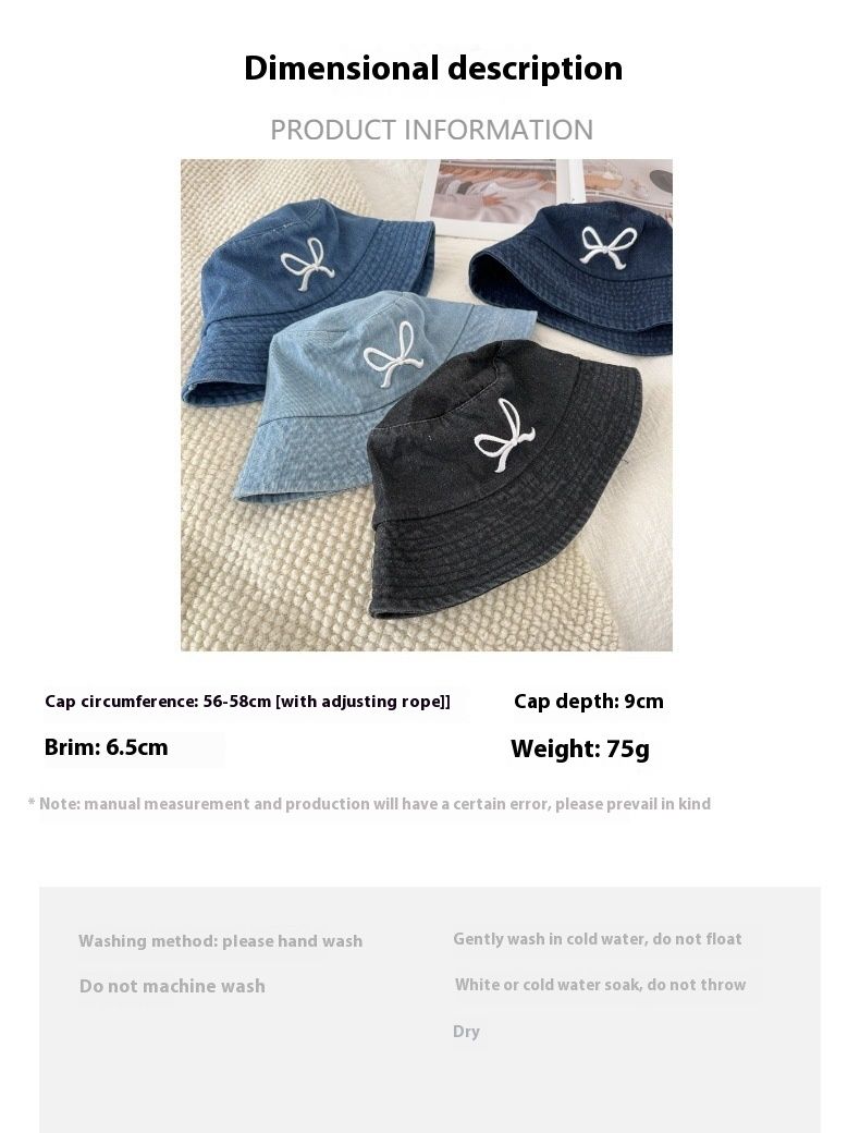 New Korean Ins Bow Embroidered Denim Fisherman Hat For Women's Spring And Summer Fashion Travel, Sun Protection And Sunshade Basin Hat_voghion.com
