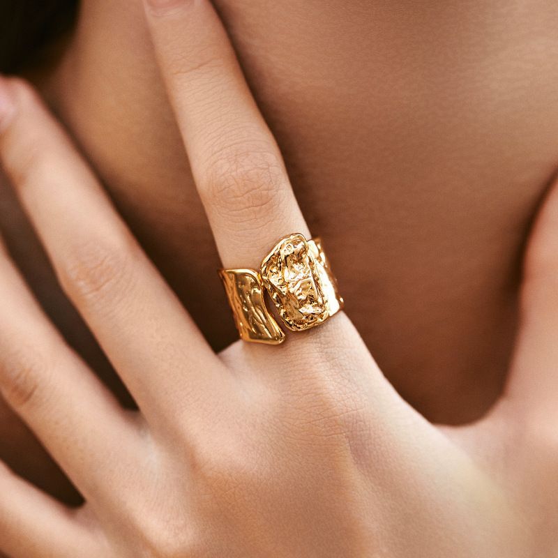 Anello retrò da donna, stile moderno, con placcatura in oro vero, con impilamento irregolare, per preservare il colore, per affari e moda._voghion.com