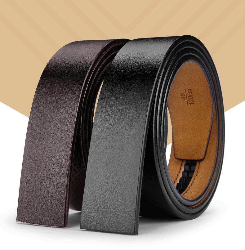 HOT No 3.5cm Width Genuine Leather Belt Straps Without Automatic Buckle Waist Belts Black Brown Plus Size 130 140 150cm_voghion.com