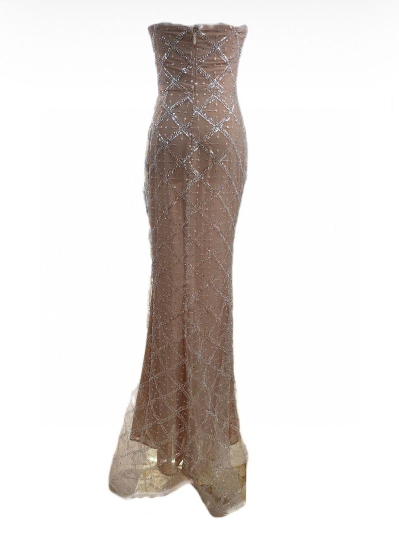 Elegante abito da sera aderente con scollo a V e paillettes perline per donna - Splendido abito da sera per cocktail e eventi formali_voghion.com