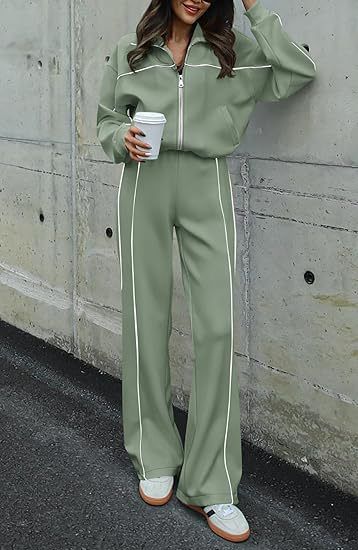 Completo da donna da ufficio a palestra, 2 pezzi: top da allenamento con cerniera completa e pantaloni affusolati (S-XXL, poliestere traspirante, 13 colori, casual da lavoro)_voghion.com