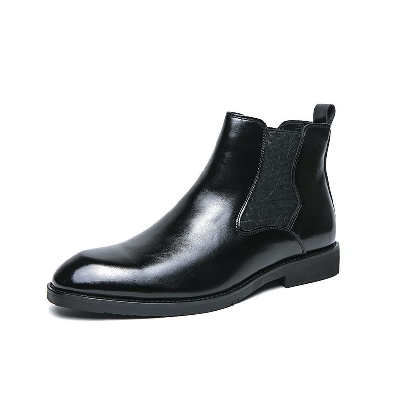 Unbeatable Quality Large Size Autumn New Elastic Band Carved Men's Business Formal Boots British High Top Leather Shoes_voghion.com