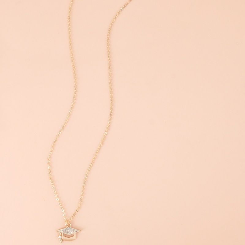 Neue kreative Gedenkgeschenk Legierung Diamant Set PhD Hut Graduierung Saison Damen Halskette_voghion.com