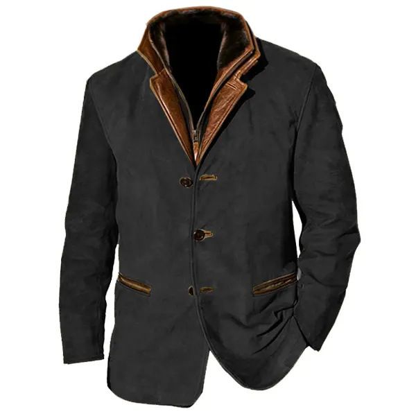 Abbigliamento maschile Moda retrò Giacca Uomo Casual Cappotto Risvolto Cuciture Colore Contrasto Top_voghion.com