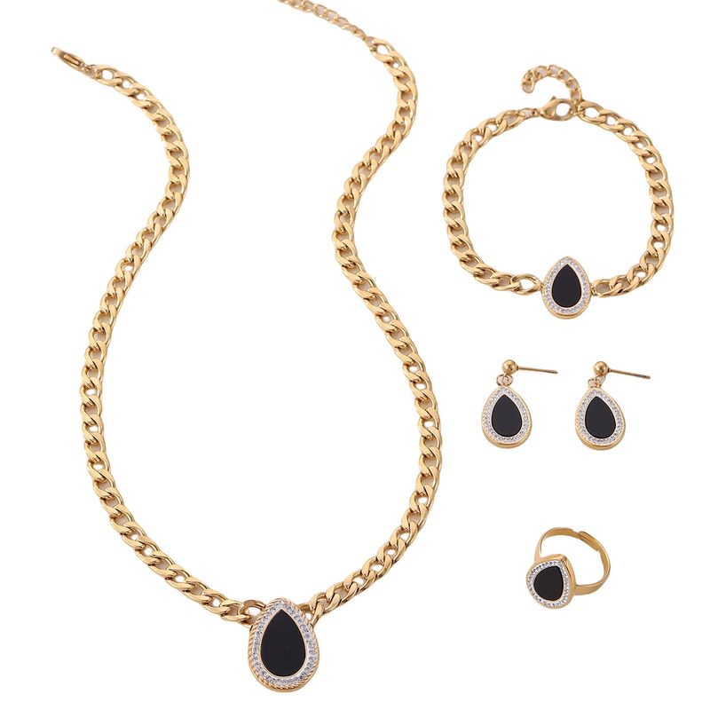 Collana con catena cubana in madreperla colorata e zirconi per donna, orecchini pendenti a goccia in acciaio al titanio, anello e bracciale_voghion.com
