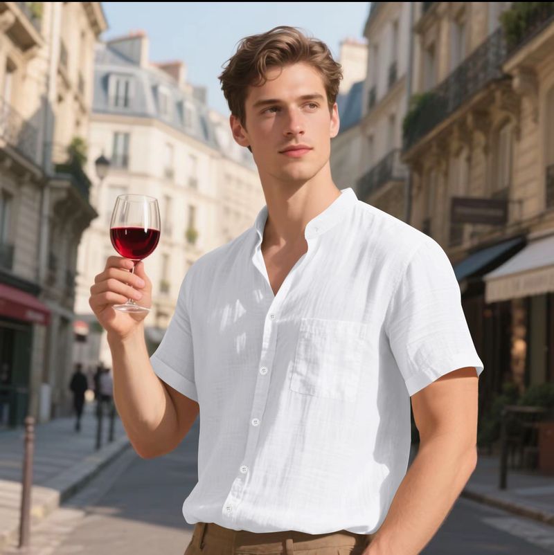 Kurzarm-Button-Down-Hemd aus Leinen für Herren – Atmungsaktives Sommer-Freizeithemd mit Brusttasche, leicht und bequem für den täglichen Gebrauch_voghion.com