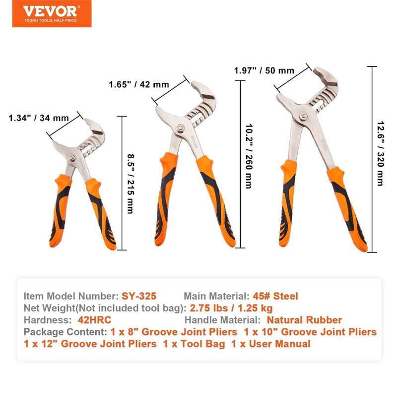 12 Inch 8 Adjustable Steel Water HeatTreated 3Piece Set Pump Joint 10 Groove Pliers Pliers Carbon Quick For High Button Pliers_voghion.com