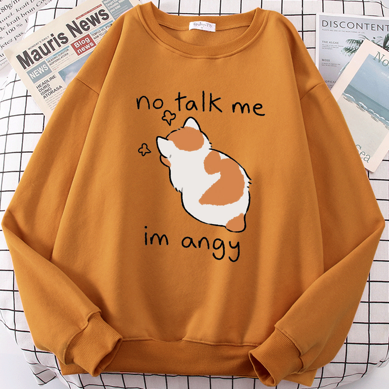 Weibliche Sweas No Talk Me Cute Angy Cat Print Top Frauen Haruku Oversize Langarm Kawaii Tier 2022 Neue Dame_voghion.com