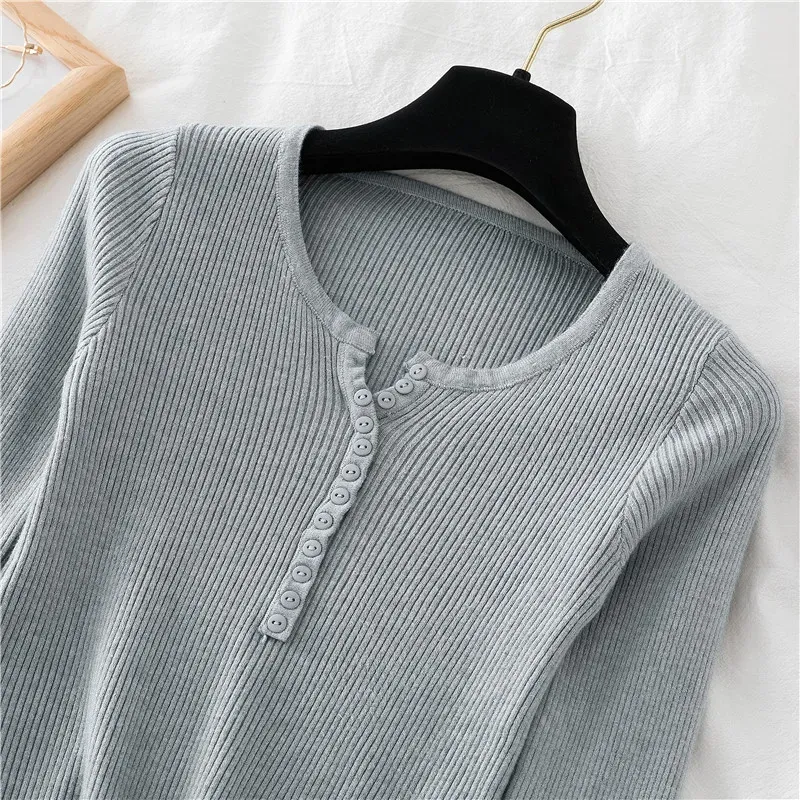 Maglione con scollo a V e bottoni autunno inverno 2025 da donna, pullover basic slim da donna, maglioni e pullover in maglia, top morbidi e caldi_voghion.com