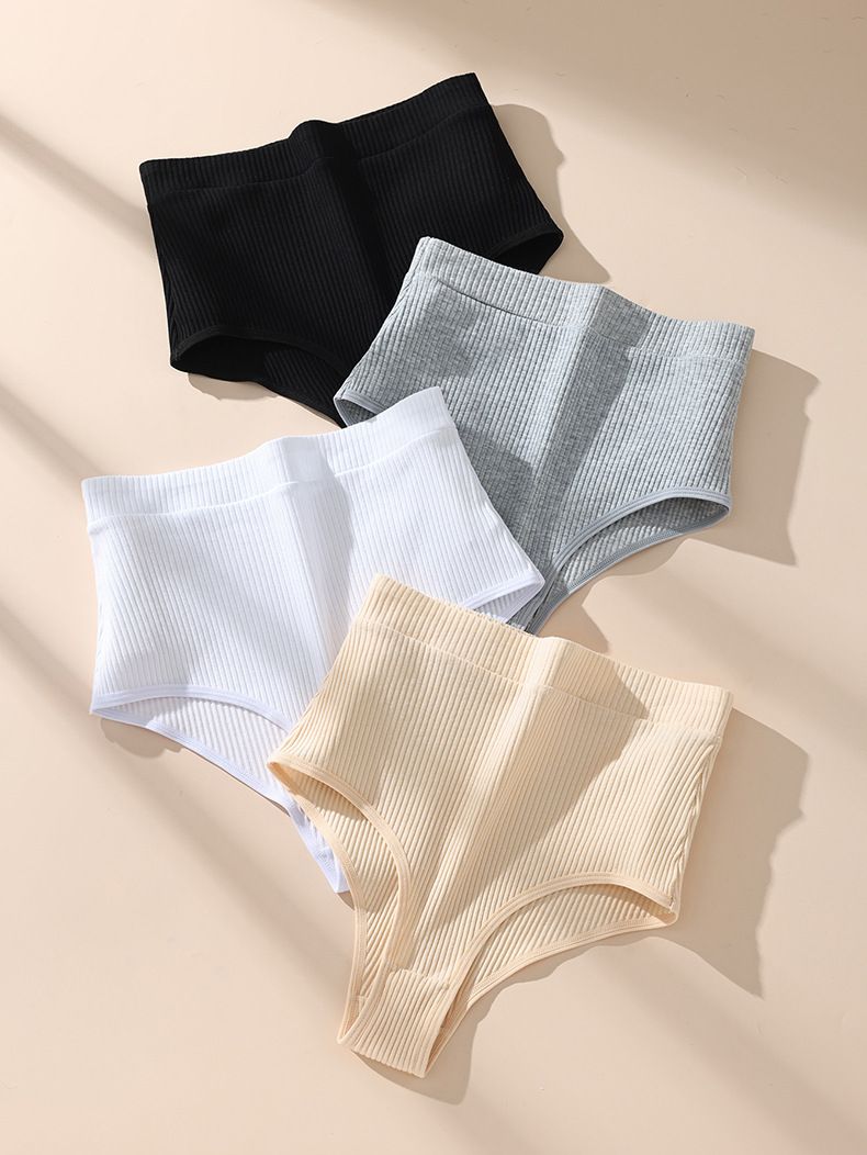 Women's Intimates High Waisted Large Briefs Ribbed Panties High Elastic Large Size Women's Underwear Pure Cotton Breathable Underwear_voghion.com