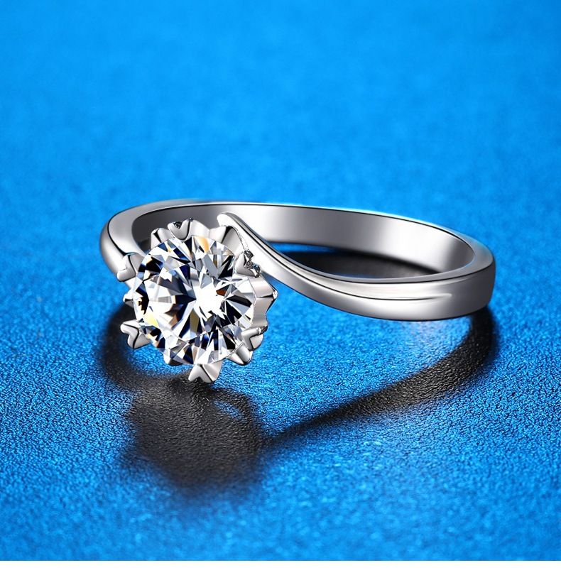 anel de moissanite floco de neve clássico seis garras um quilate simulação anel de diamante feminino prata esterlina banhado a ouro anel_voghion.com