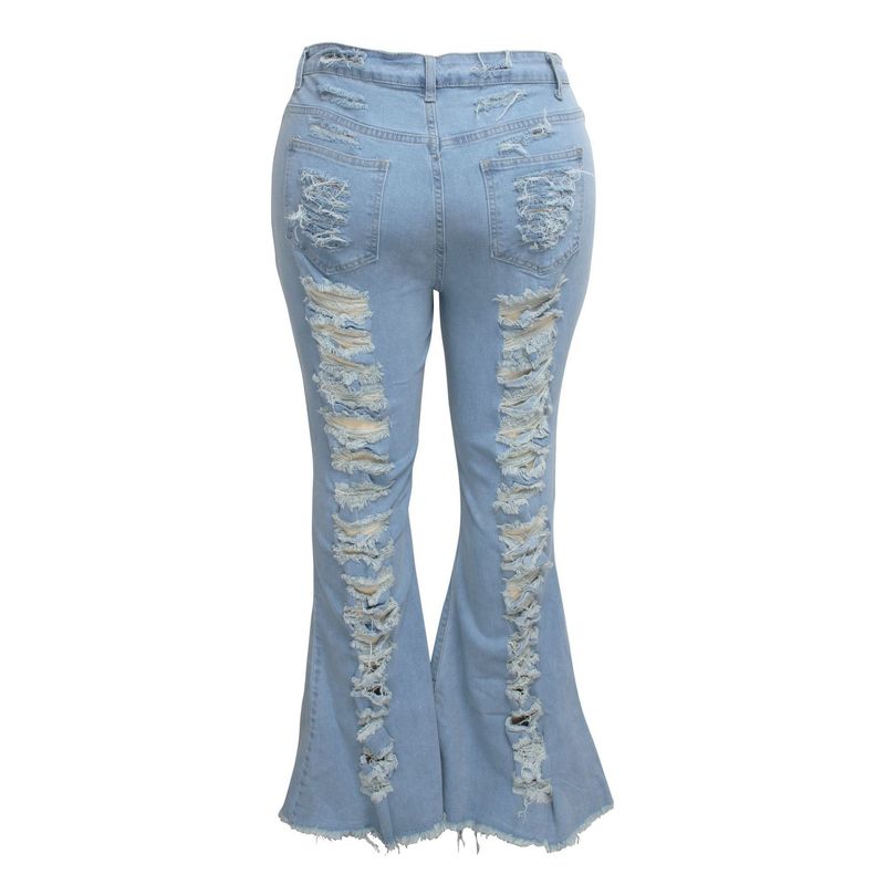 Roupas femininas tendência da moda personalidade rasgada calças largas elásticas_voghion.com