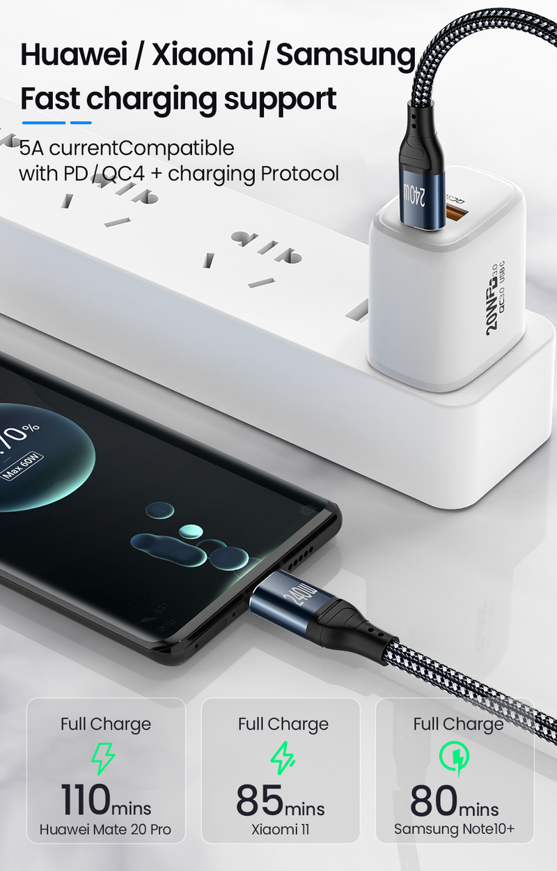 240W PD Type C naar Type C Kabel voor boek iPad Quick Charge Charger USB C naar USB C Kabel voor Samsung Xiaomi POCO_voghion.com