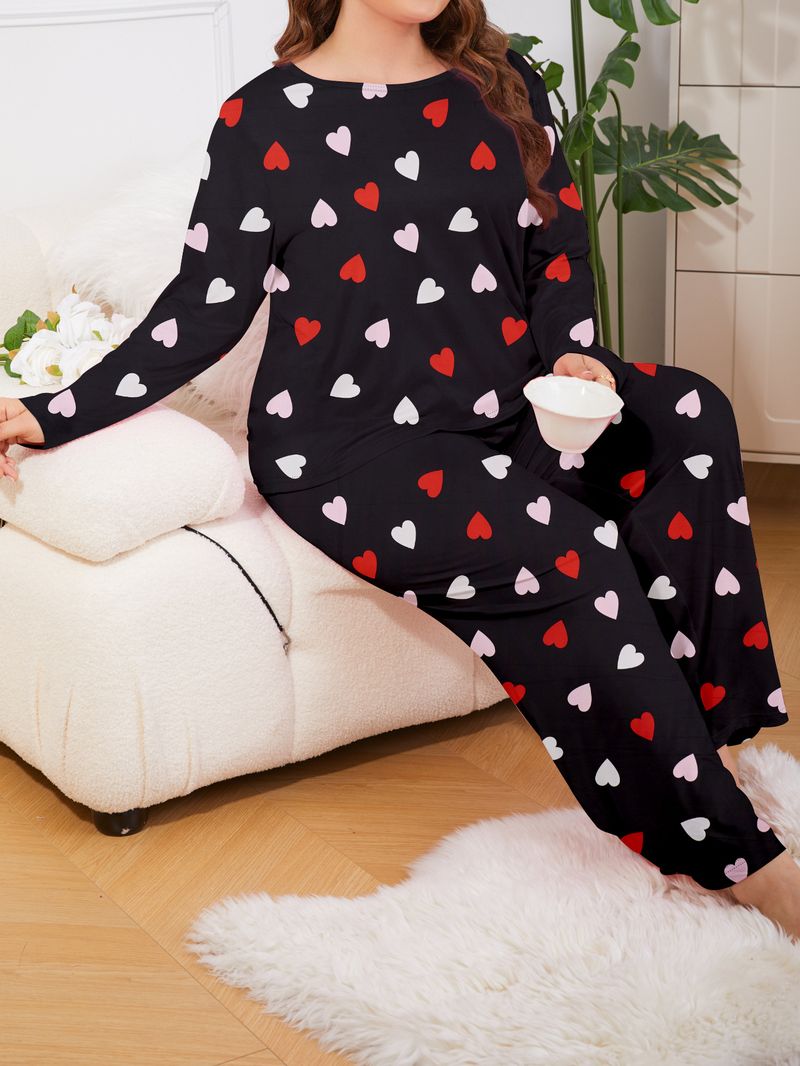 Underwear & Sleepwears large size pajamas women's spring and autumn style love printing long sleeved trousers suit fat MM home clothes_voghion.com