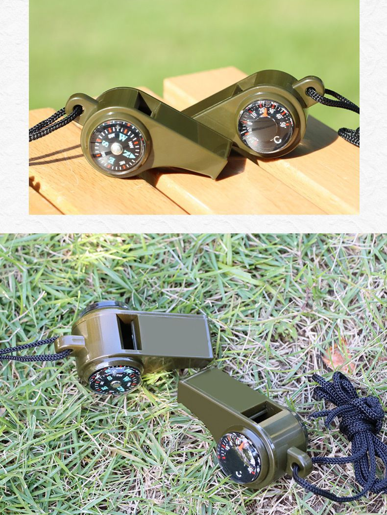 Silbato de supervivencia de emergencia portátil para acampar al aire libre, multifuncional, con termómetro y brújula_voghion.com