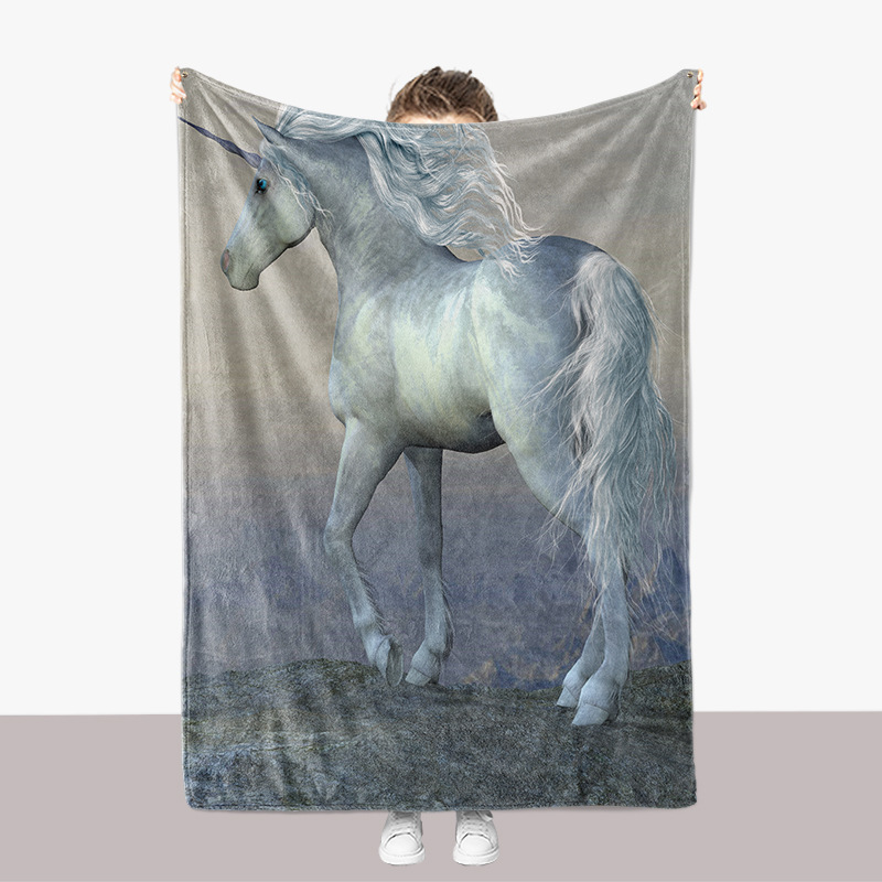 Tier Pferd Einhorn Serie Flanell 3D gedruckt Sofa verdickte Abdeckung Decke_voghion.com