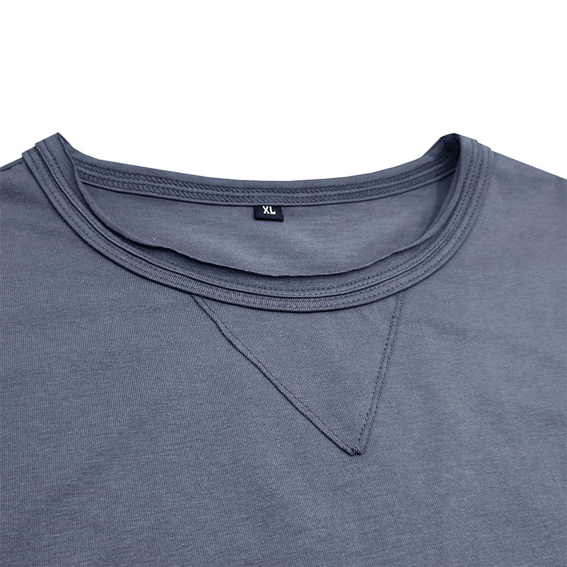 Moška poletna enobarvna majica s kratkimi rokavi in okroglim izrezom iz čistega bombaža_voghion.com