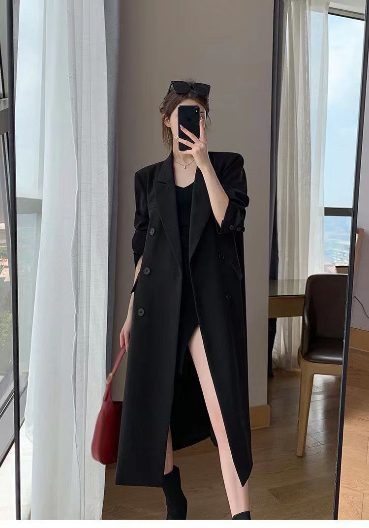 Trench di alta qualità per donna, lunghezza media, nuovo stile primavera e autunno 2025, cappotto lungo con colletto doppiopetto_voghion.com