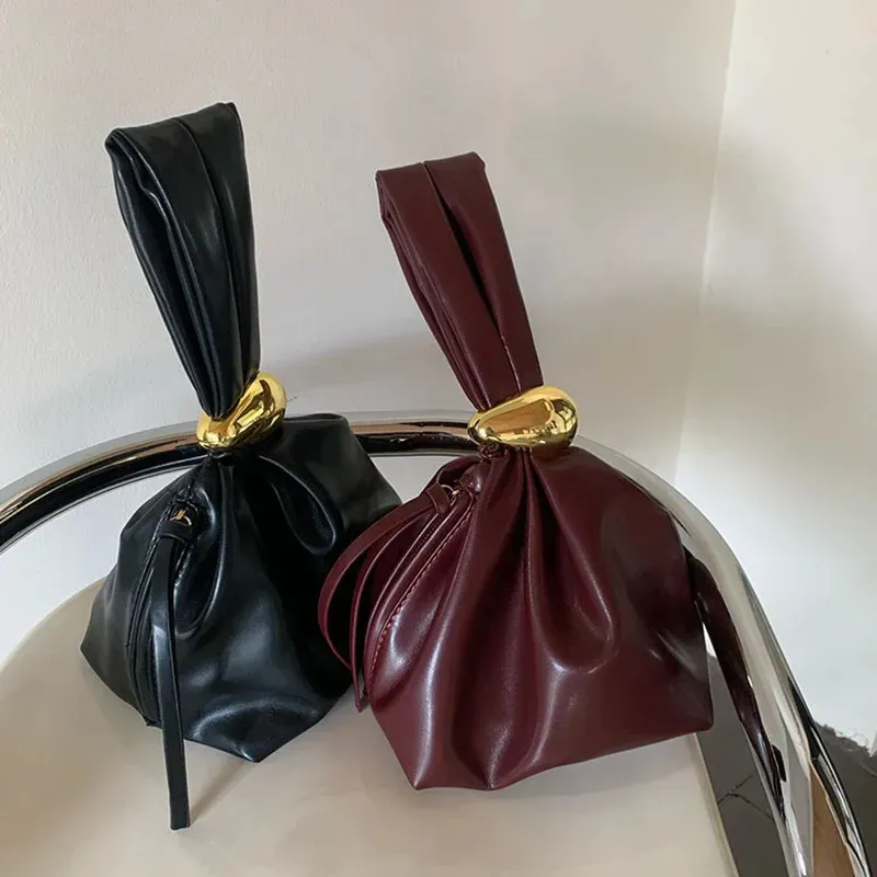 Personalized Soft Leather Clutch Bag Women Pleated Mini Bucket Pouch Temperament Side Zipper Party Evening Bags 250314l_voghion.com