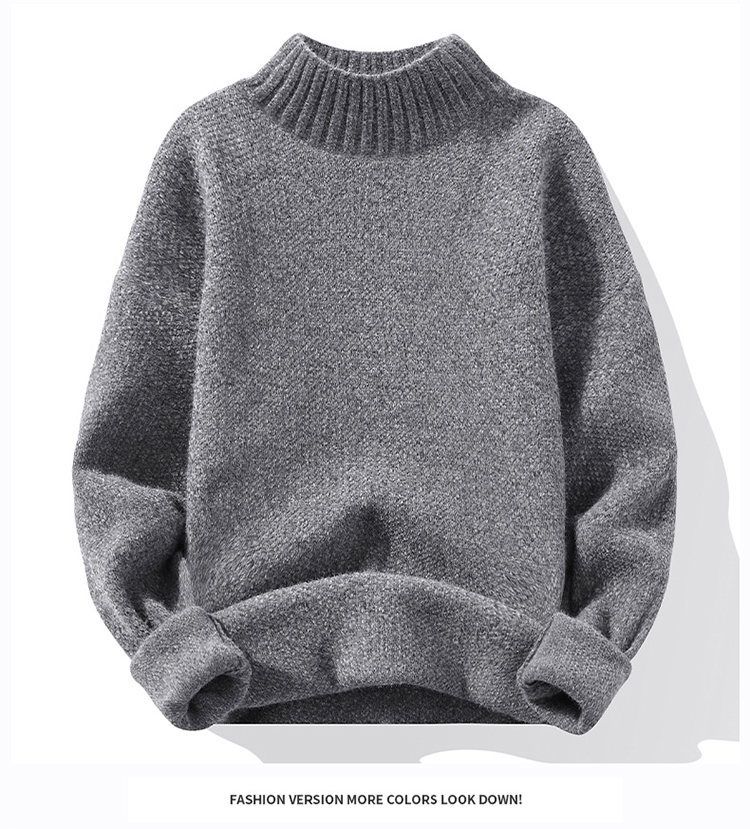 Maglione da uomo in visone dorato, autunno e inverno 2023, nuovo commercio estero, tinta unita, collo alto, semplice, casual, con fondo aderente_voghion.com
