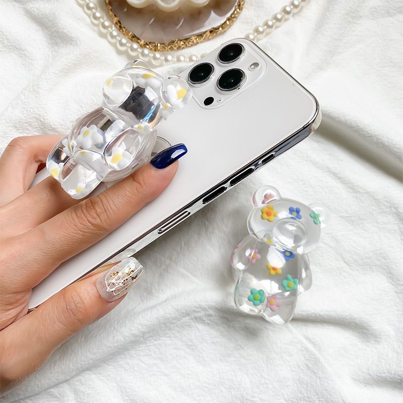 Nytt fragmenterat blomma dropplim Little Bear Telefon Airbag Hållare Koreansk Instagram Style Small Crowd Desktop Support_voghion.com