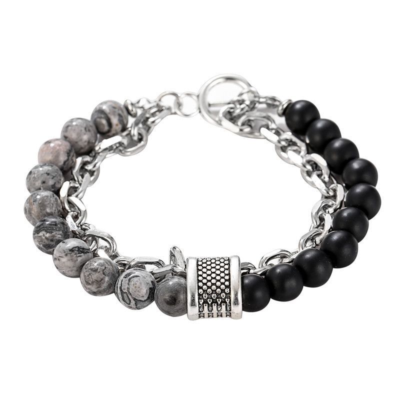 Fashionable Frosted Stone Chain Combination Men's Bracelet_voghion.com