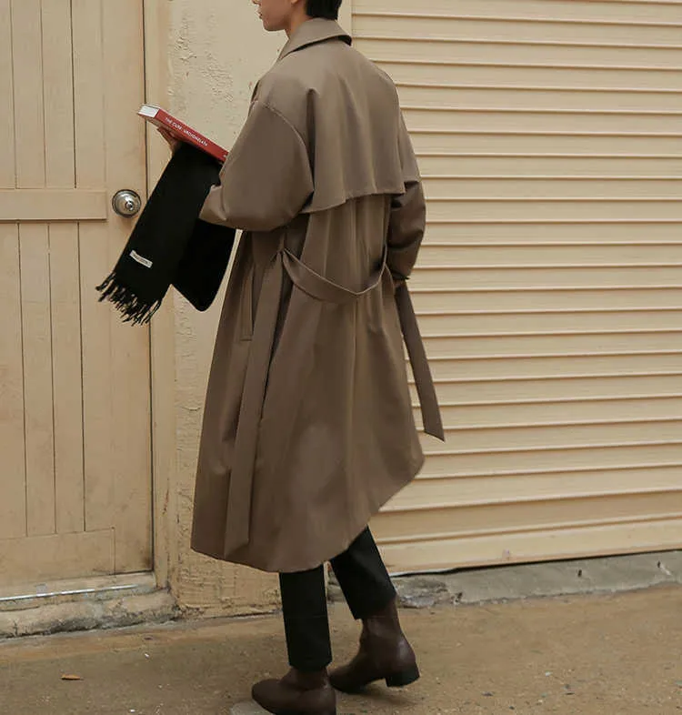 Herren Mauroicardi Frühling Herbst Lange Übergroße Trenchcoats für Männer Schärpen Zweireiher Lässige Lose Koreanische Mode_voghion.com